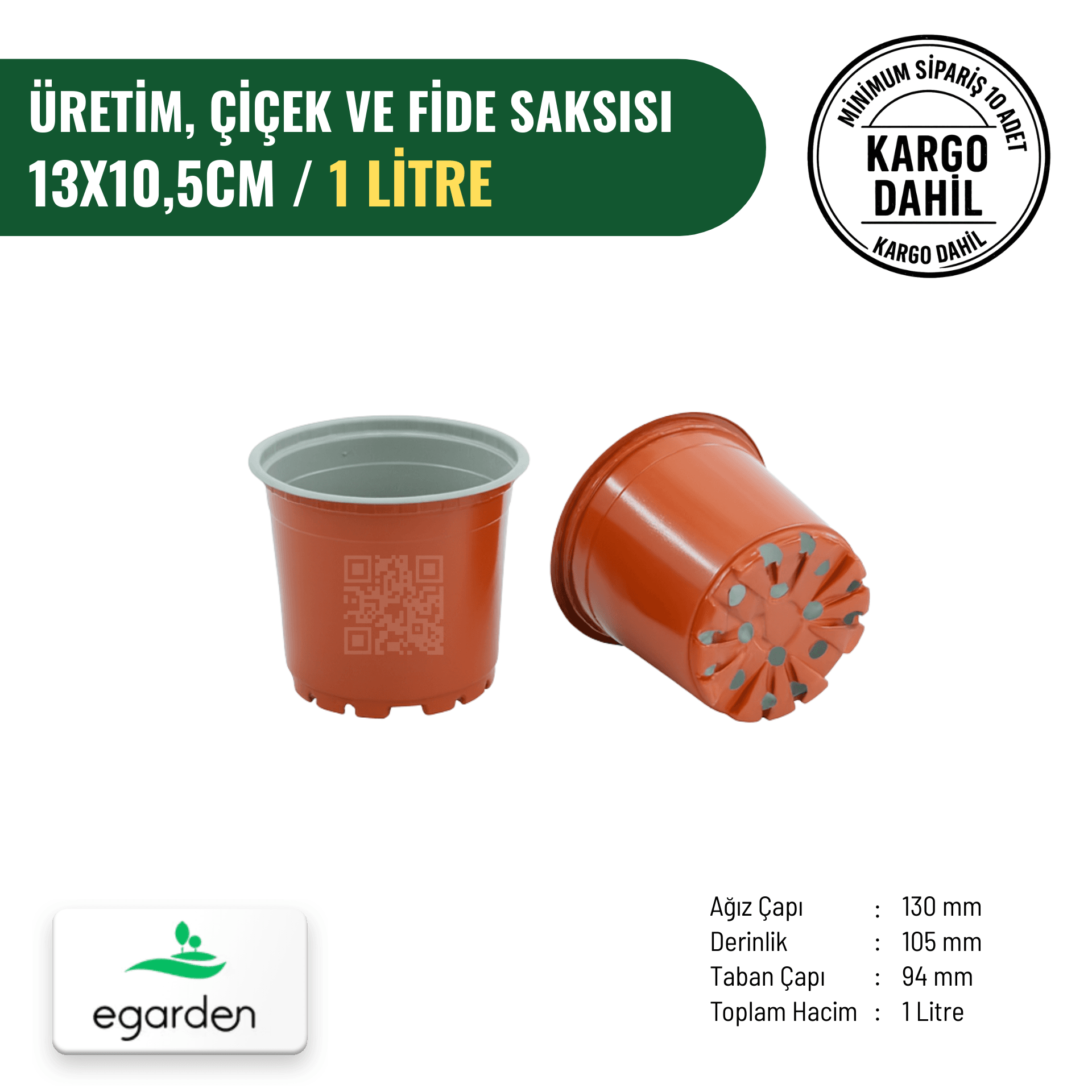 Üretim, Çiçek ve Fide Saksısı 13x10,5 cm – 1 Litre